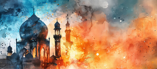 Ramadan in watercolor style with copy space