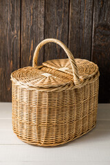 wicker basket made of willow. mushroom basket - 702999947