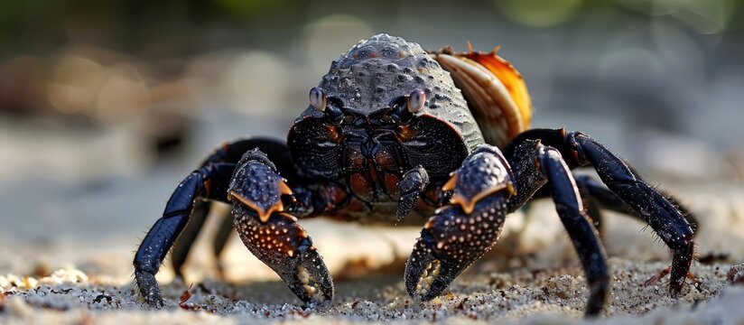 The Coconut Crab, the largest of land Hermit Crabs, no longer needs mollusc shells for protection, only returning to the sea to breed.