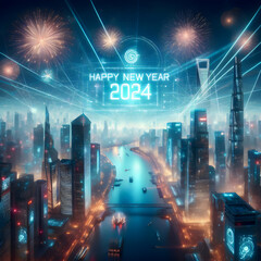 Welcoming 2024 in a Neon Cityscape