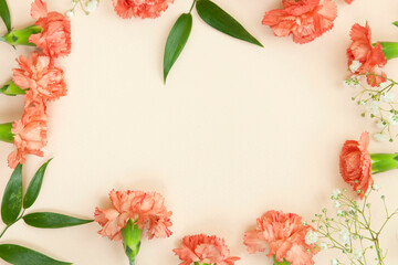 Obraz na płótnie Canvas Frame made of carnations, empty space for text