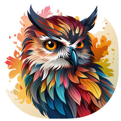 head of an owl in cartoon painting style isolated against transparent
