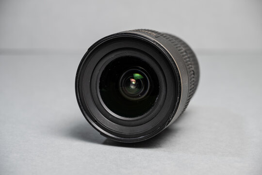 Gothenburg, Sweden - October 13 2023: Nikon 16-35mm VR wide angle zoom lens on grey background.