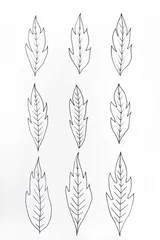 Stickers pour porte Surréalisme Drawing handmade of nine leaves in black ink on white