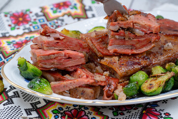 Sliced vegan seitan belly pork