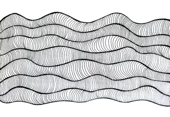 Stickers pour porte Surréalisme Drawing handmade waves optical effect in black ink on white