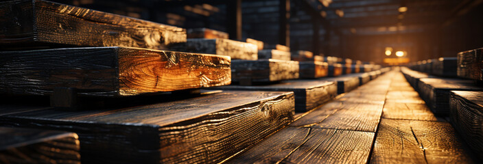 wooden planks in a warehouse - obrazy, fototapety, plakaty