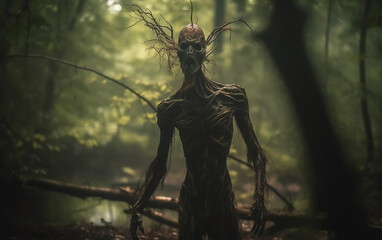 Horror creature in the middle of the forest