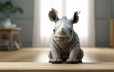 Tuinposter 3D cute baby rhino © KHAIDIR
