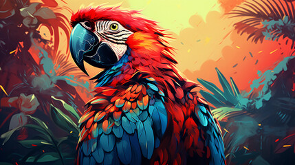 Parrot Painting in Jungle Setting Illustration