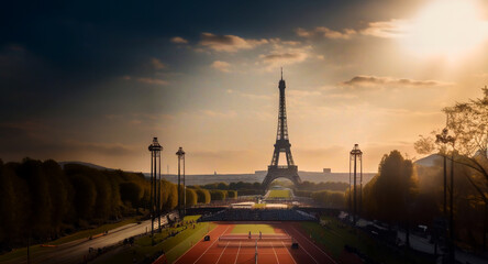 concept of the Olympic Games in Paris France 2023, the stadium at the Eiffel Tower