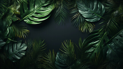 Fototapeta na wymiar Jungle Leaves Wallpaper with Black Background