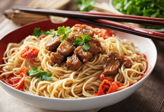 Asian noodle dish with meat