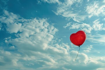 A heart-shaped balloon floating against a cloud-filled sky, a dreamy Valentine's Day background with copy-space for airy and whimsical love musings.