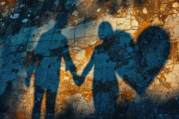 A heart-shaped shadow cast by a couple holding hands, a symbolic and tender Valentine's background with copy-space for shared love stories.