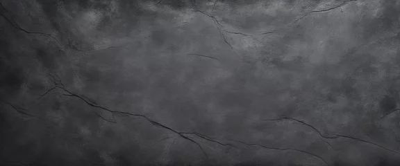Deurstickers Black anthracite dark gray grey grunge old aged retro vintage stone concrete cement blackboard chalkboard wall floor texture, with cracks - Abstract  background banner panorama pattern design template © SR07XC3