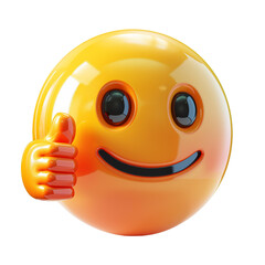 A glossy 3D smiley emoji with a thumbs up, indicating approval or positivity, suitable for digital communication. isolated on a transparent background