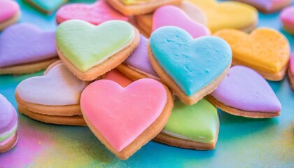Colorful Heart-shaped Cookies Macro Shot