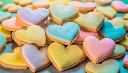 Obraz na płótnie Canvas Colorful Heart-shaped Cookies Macro Shot