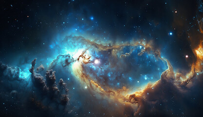Colorful dark blue nebula in space