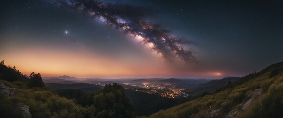  Starry Dreamscape Create a dreamscape with a panoramic sweep of a star-filled sky merging