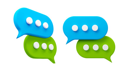3D vibrant speech bubbles in blue and green, symbolizing digital communication, social media dialogue, and messaging concepts. Vector stock Illustration