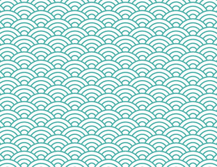 青海波のパターンイラスト グリーン版 - obrazy, fototapety, plakaty