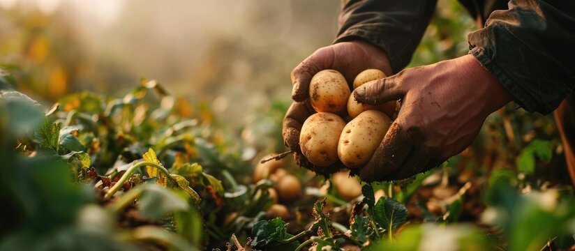 a farmer gathering sweet spuds