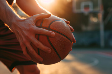 Hands holding a basketball. Close up image of unrecognizable person - Powered by Adobe