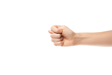 Thumb of right hand between index and middle finger - human hand gesture isolated on transparent png background with clipping paths.
