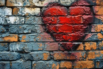 A rustic brick wall with a heart graffiti, an urban and edgy background for bold and expressive...