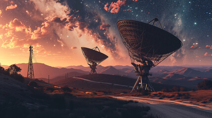 Astronomical observatory boasts two imposing satellite dishes, mapping the celestial cosmos
