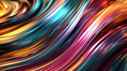 Fototapeta premium A dynamic abstract background featuring glossy colored waves, a sleek metallic finish, rainbow vibes, and bright colors. 