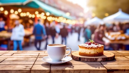 Kaffee und Kuchen auf einem Markt  - obrazy, fototapety, plakaty