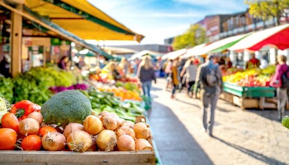 Obst und Gemüsestand auf einem Markt  - obrazy, fototapety, plakaty