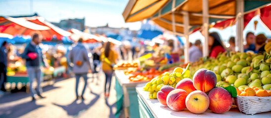 Obst und Gemüsestand auf einem Markt  - obrazy, fototapety, plakaty