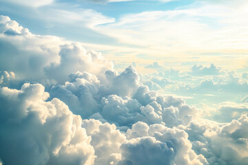 High nature view large white clouds on soft sky background in the morning, View of white cloudy on the plane.