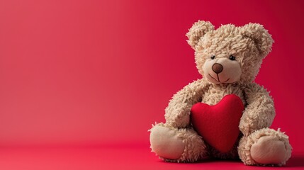 Beautiful Valentine background with a teddy bear hugging a red love symbol