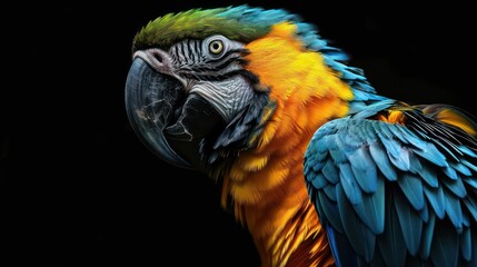 Fototapeta premium Blue Gold Macaw, isolated on a black background