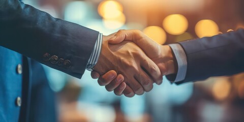 Businessmen shaking hands to symbolize successful negotiations for a business merger and acquisition teamwork