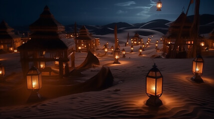 Mosque with many lanterns