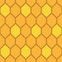 Honey bee hive seamless pattern. Flat honeycomb vector pattern presented with a combination of oranges and yellow.