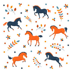 Cute cartoon horses, children's style for textiles and clothing