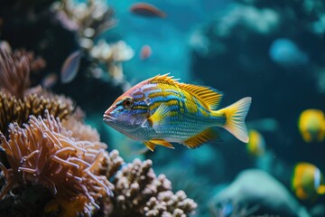 Fototapeta na wymiar Close up of vibrant tropical fish in a coral reef