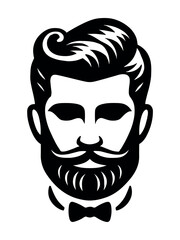 Vector Old fashioned man silhouette vintage barber shop logo template with gentleman head with beard mustache and stylish hair