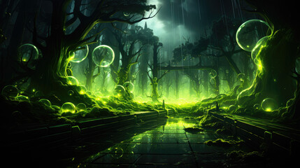 mysterious green glowing woods