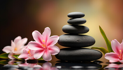 Obraz na płótnie Canvas Lily and spa stones in zen garden