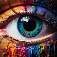 A close-up of the girl's eye. Colorful creative art
