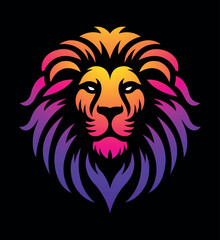 Fototapeta premium Lion face vector image front view on dark background. Lion head line art sticker and logo template.