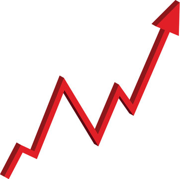 Growing business red arrow on white, Profit red arrow, Vector illustration. Business concept, growing chart. Concept of sales symbol icon with arrow moving up. Economic Arrow With Growing Trend.